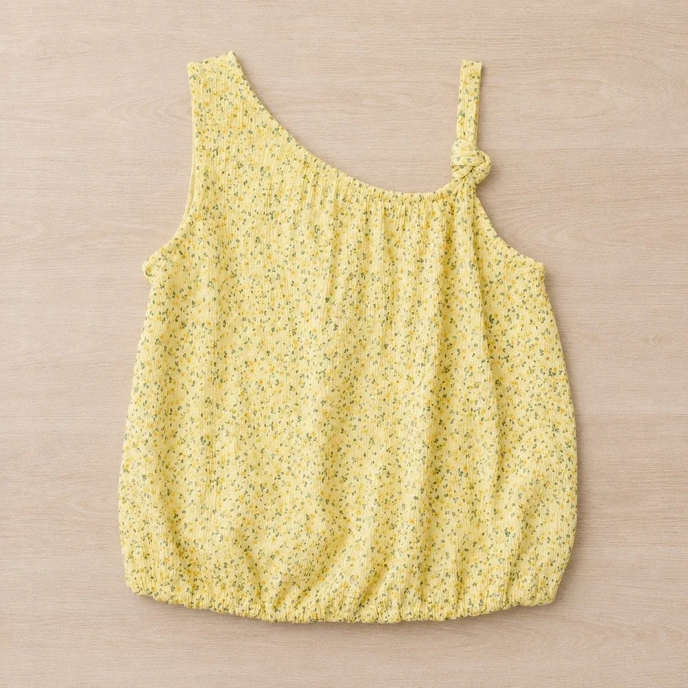 Cat & Jack Girls XL 14 Yellow Floral One Shoulder Bubble Hem Tank Top NWT